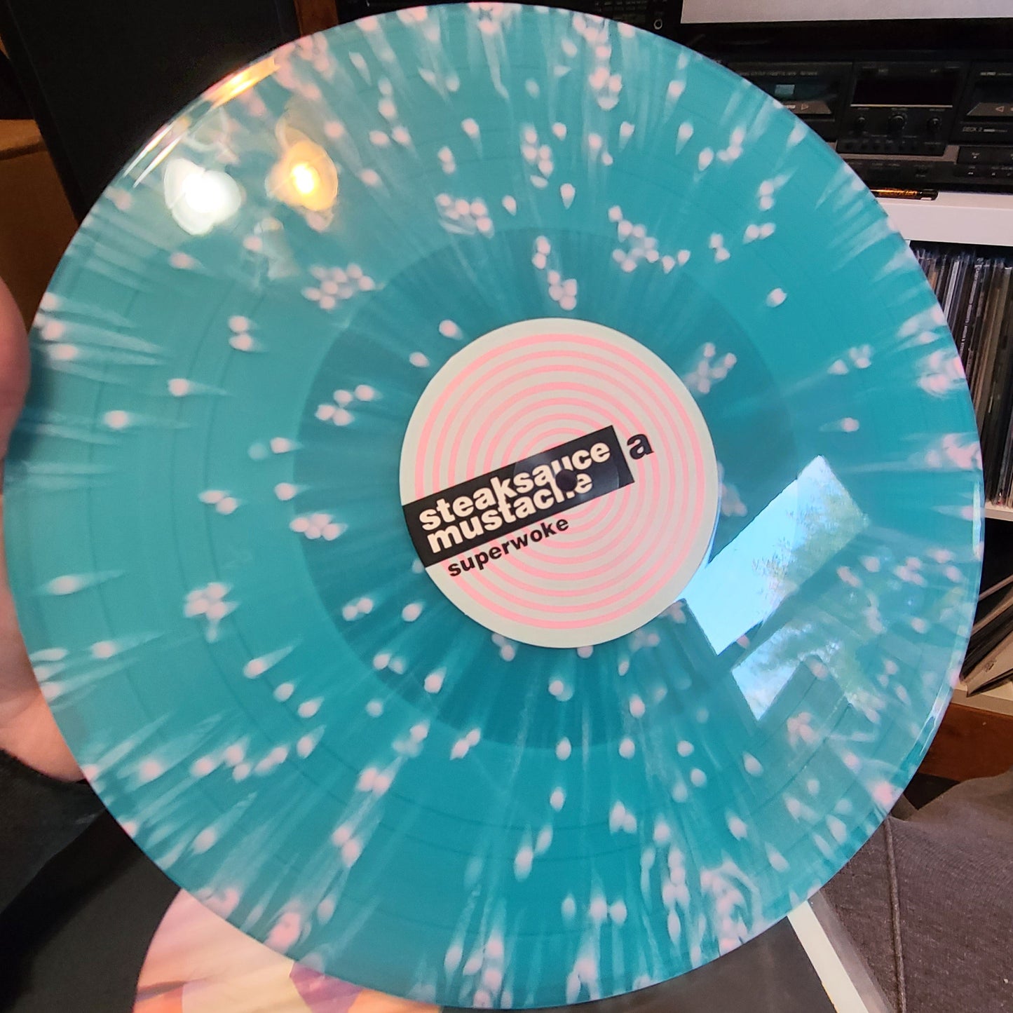 Steaksauce Mustache - Superwoke (2019, Second Press, Electric Blue w/ Pink Splatter)