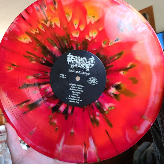 Terminal Nation - Holocene Extinction (2020, Red/Neon Orange/Bone Tri-Color Merge w/ Neon Green & Black Splatter)